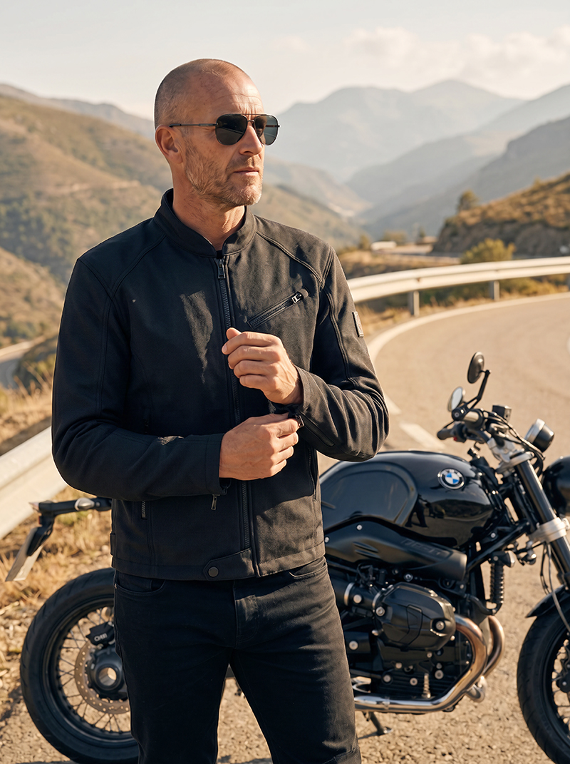 Man wearing black Belstaff Tamar jacket